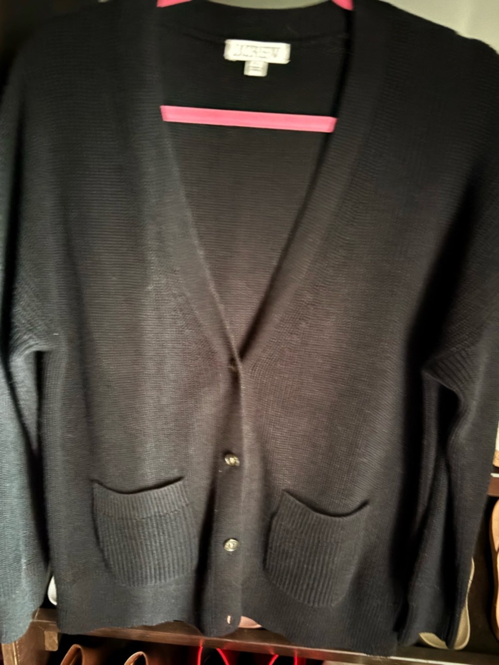 J. Crew Black V-Neck Button Front Cardigan cotton cashmere